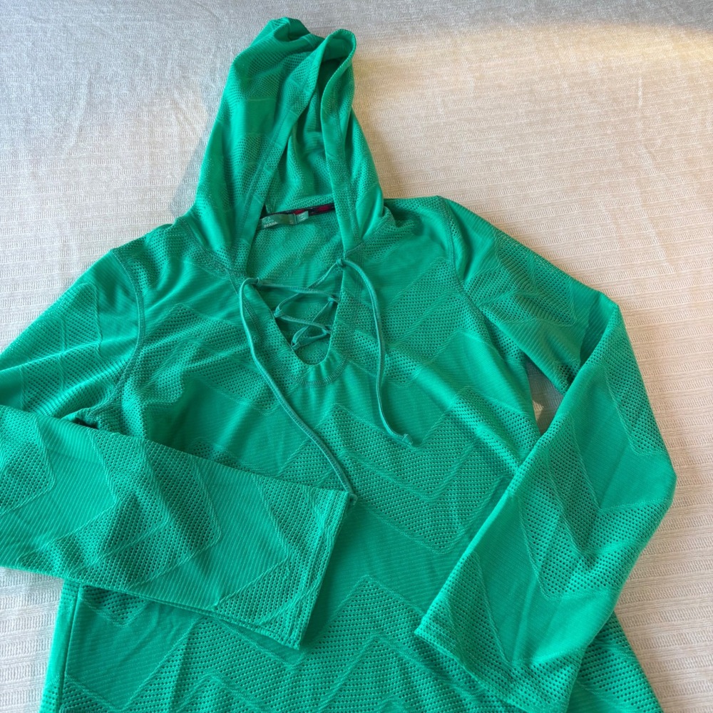 Prana Green Alexia Chevron Knit Hooded Tunic Lace Up Neck S Swim Cover Up